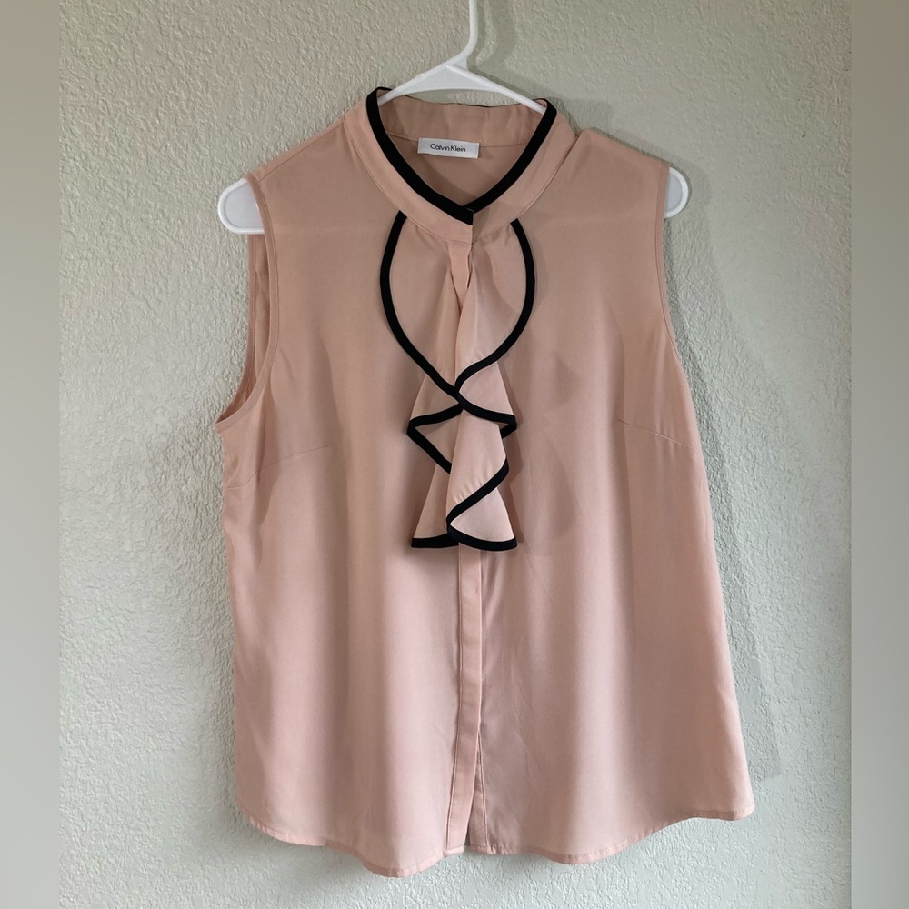 Calvin Klein Blush Pink Ruffle Front Top Size Large